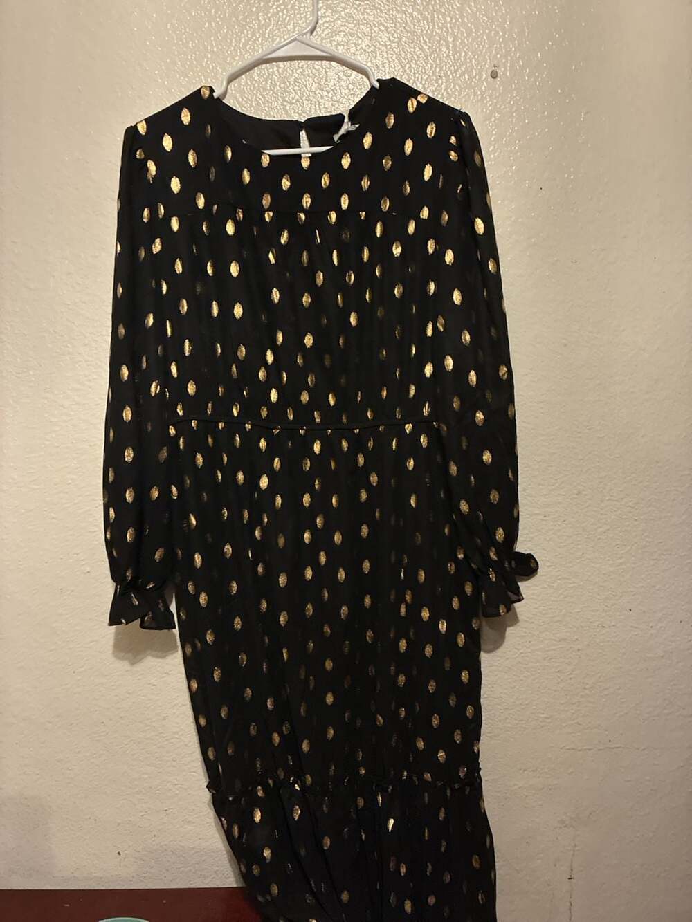 GRACE KARIN Women's Long Sleeve Gold Polka Dot Ruffle Hem Dress